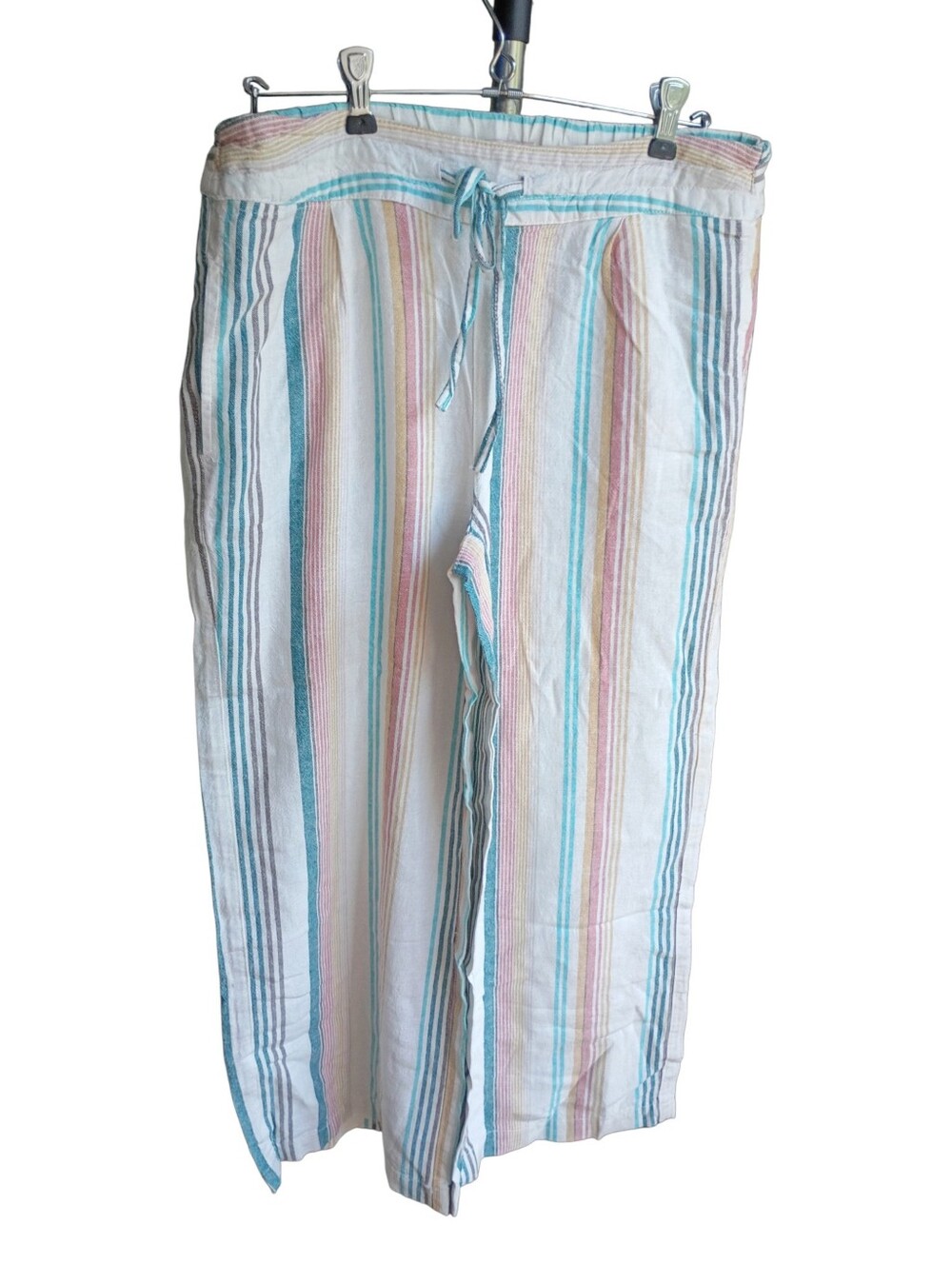 Per Se Multi-Striped Colorful Linen-blend Flowy Pants Size Small EUC